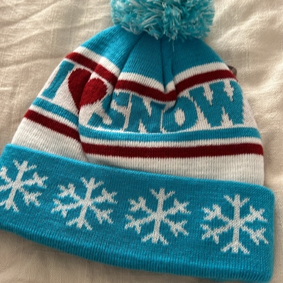 Kids Snow Beanie - Teal and Red - Picture 4 of 4